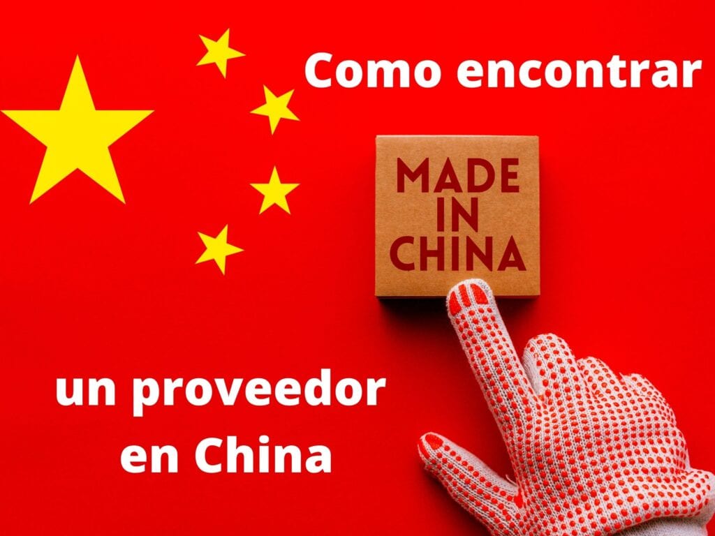 bandera de China con un paquete que dice made in China y con el título como encontrar un proveedor en China