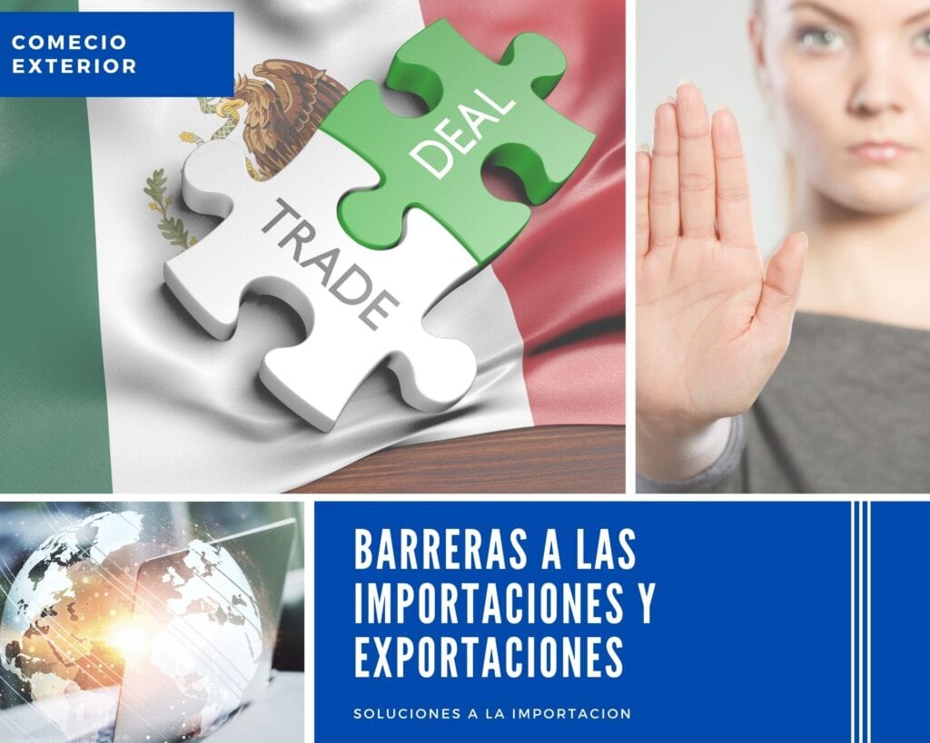 se ve una bandera de México, una persona pidiendo que se detenga y el mundo interconectado por las importaciones y esportaciones